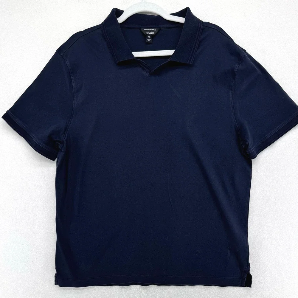 Banana Republic Polo Shirt Men XL Navy Blue Luxe Touch Performance Johnny Collar